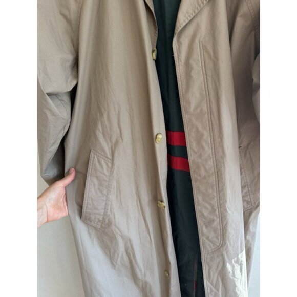 LANDS’ END Trench Coat Mens XL Tan Khaki Beige Fully Lined Preppy Vintage Button - Picture 5 of 5